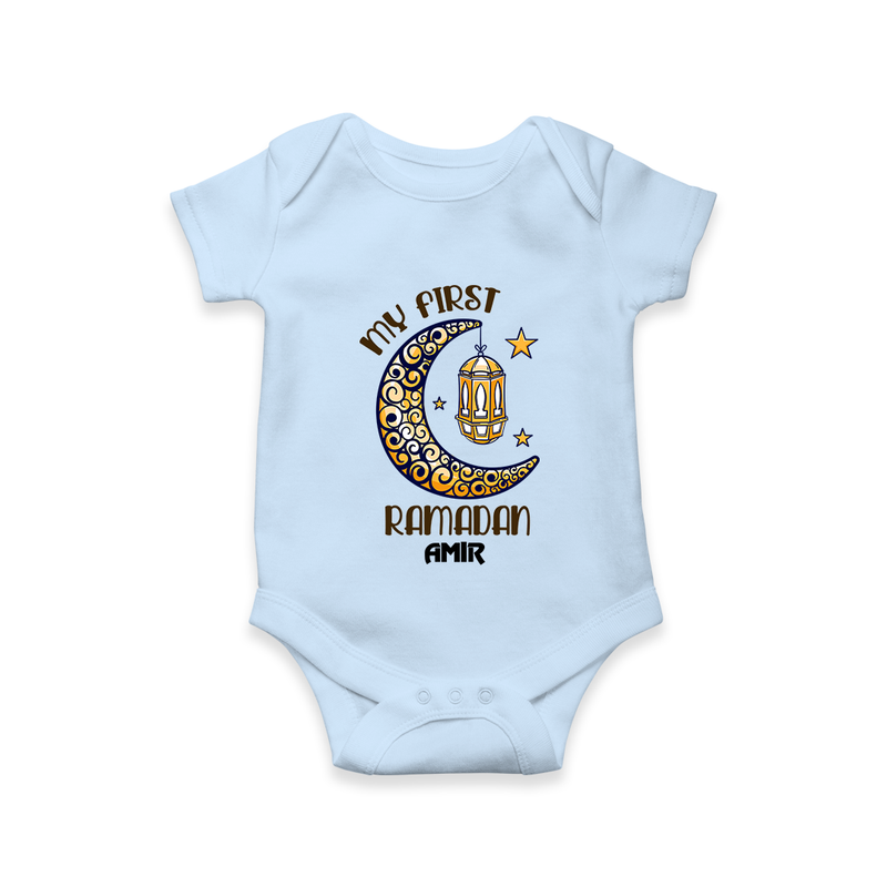 My First Ramadan - Growing in Faith With Our Customized Romper For Babies With Name - BABY BLUE - 0 - 3 Months Old (Chest 16")