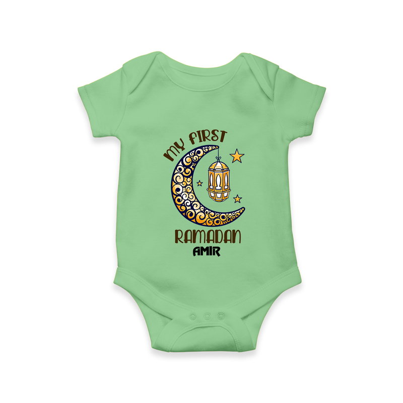 My First Ramadan - Growing in Faith With Our Customized Romper For Babies With Name - GREEN - 0 - 3 Months Old (Chest 16")