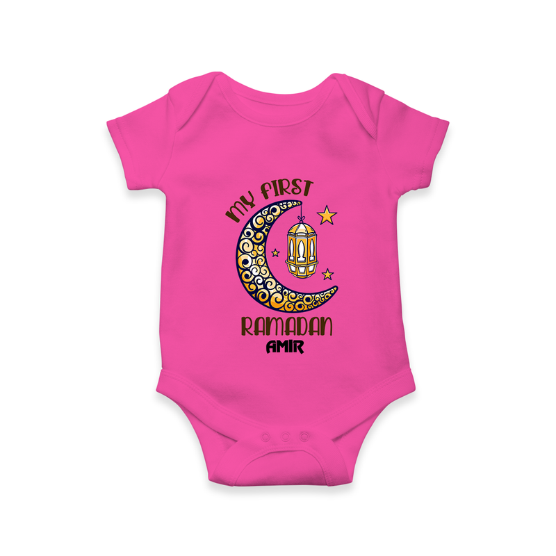 My First Ramadan - Growing in Faith With Our Customized Romper For Babies With Name - HOT PINK - 0 - 3 Months Old (Chest 16")