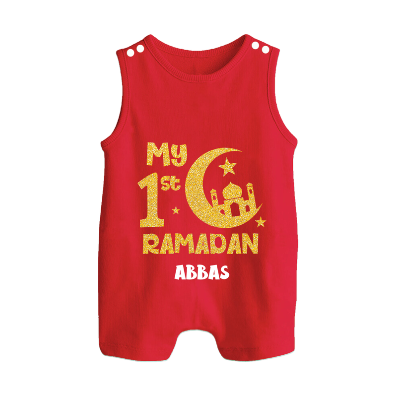 My First Ramadan - Moonlit Memories With Our Customized Romper Suit For Babies With Name - RED - 0 - 5 Months Old (Chest 18")