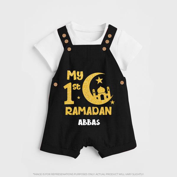 My First Ramadan - Moonlit Memories With Our Customized Dungaree Set For Kids With Name - BLACK - 0 - 5 Months Old (Chest 18")