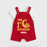 My First Ramadan - Moonlit Memories With Our Customized Dungaree Set For Kids With Name - RED - 0 - 5 Months Old (Chest 18")