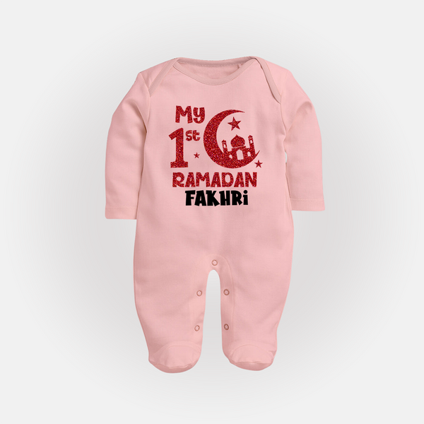 Custom Name My First Ramadan Baby & Kids Fullbody Suit - BABY PINK - New Born (Chest 7.5")