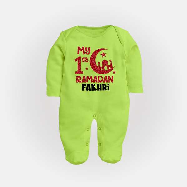 Custom Name My First Ramadan Baby & Kids Fullbody Suit - LIME GREEN - New Born (Chest 7.5")