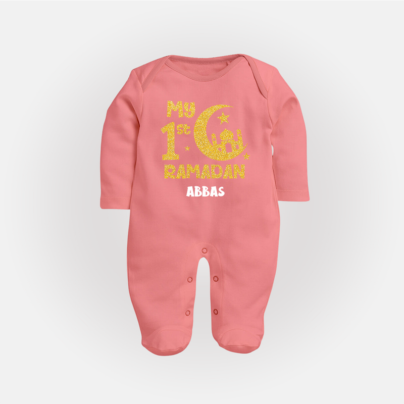 My First Ramadan - Moonlit Memories With Our Customized Sleep Suit For Babies With Name - PEACH - New Born (Chest 7.5")