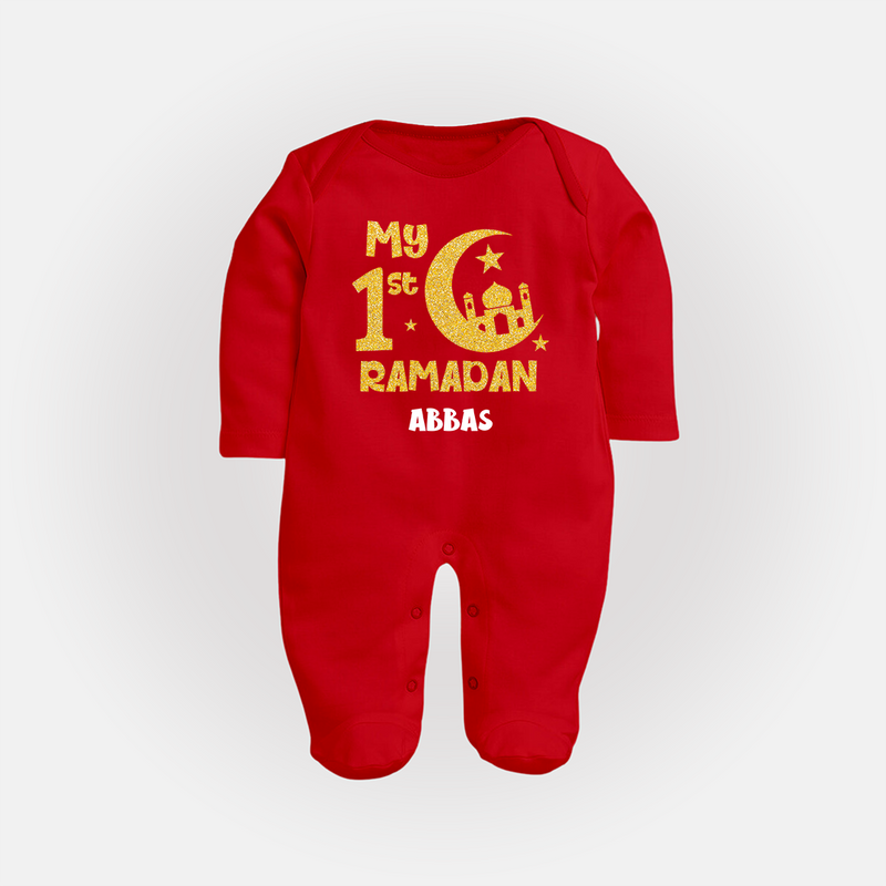 My First Ramadan - Moonlit Memories With Our Customized Sleep Suit For Babies With Name - RED - New Born (Chest 7.5")