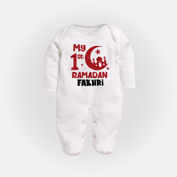 Custom Name My First Ramadan Baby & Kids Fullbody Suit - WHITE - New Born (Chest 7.5")