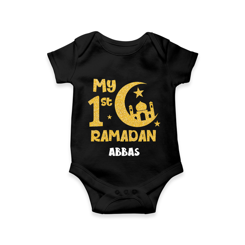 My First Ramadan - Moonlit Memories With Our Customized Romper For Babies With Name - BLACK - 0 - 3 Months Old (Chest 16")