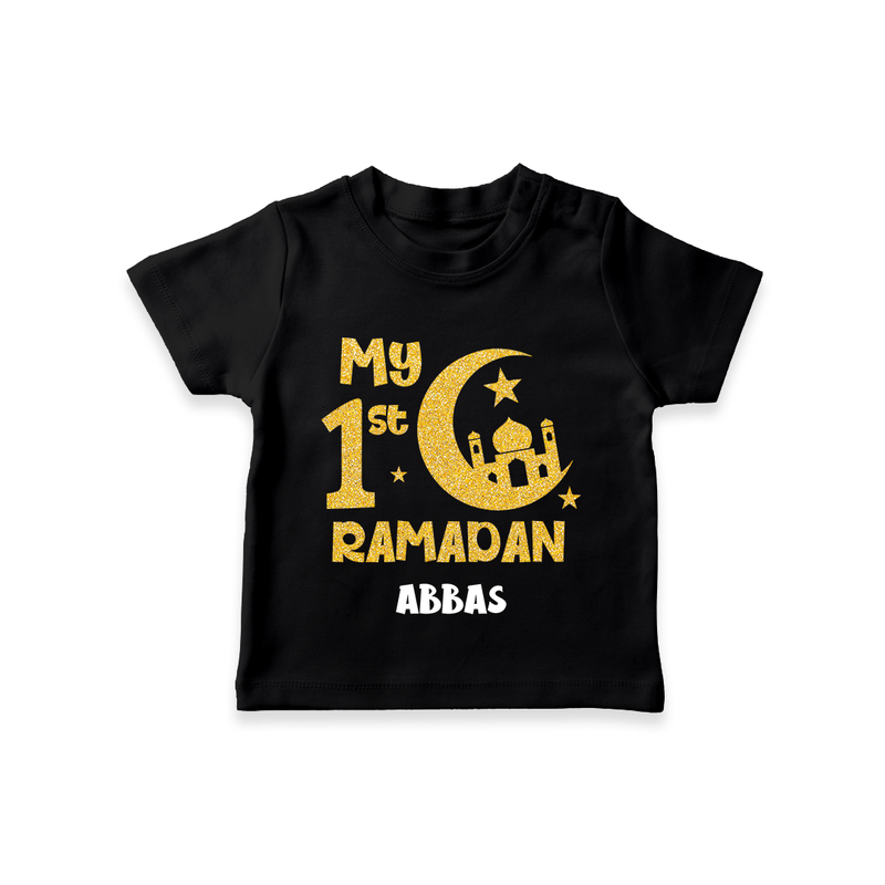 My First Ramadan - Moonlit Memories With Our Customized T-Shirt For Kids With Name - BLACK - 0-5 Months Old (Chest 17")