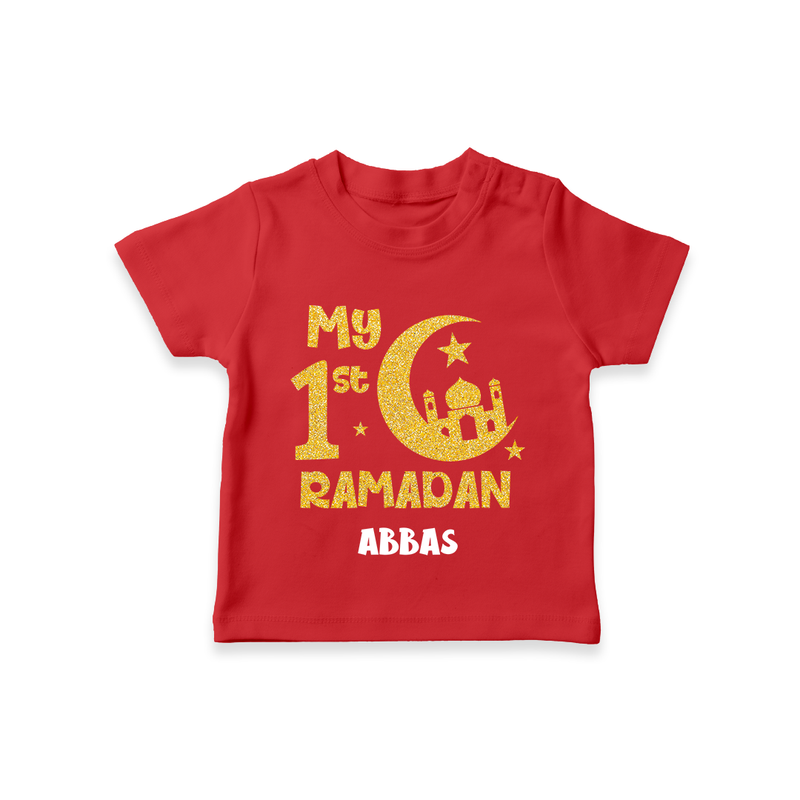 My First Ramadan - Moonlit Memories With Our Customized T-Shirt For Kids With Name - RED - 0-5 Months Old (Chest 17")