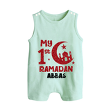 My First Ramadan - Moonlit Memories With Our Customized Romper Suit For Babies With Name - MINT GREEN - 0 - 5 Months Old (Chest 18")