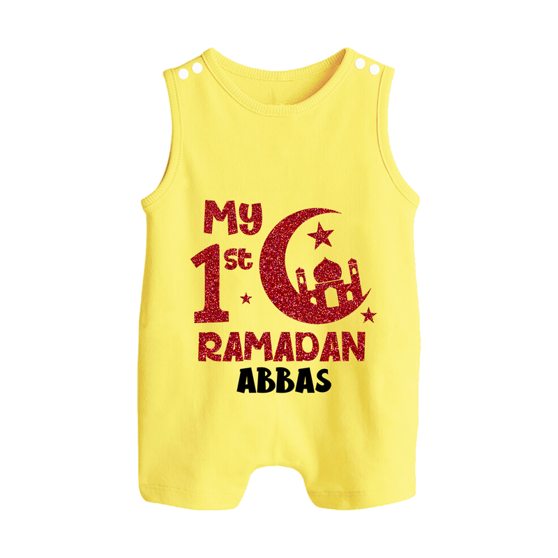 My First Ramadan - Moonlit Memories With Our Customized Romper Suit For Babies With Name - PASTEL YELLOW - 0 - 5 Months Old (Chest 18")