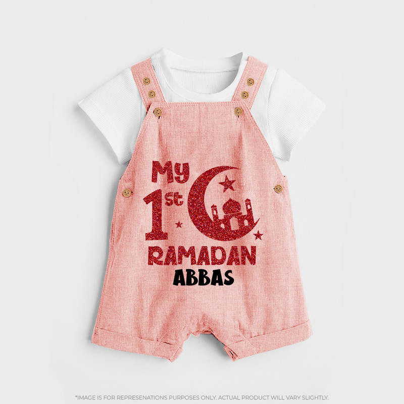 My First Ramadan - Moonlit Memories With Our Customized Dungaree Set For Kids With Name - PEACH - 0 - 5 Months Old (Chest 18")