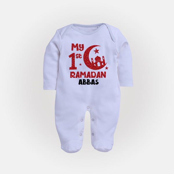 My First Ramadan - Moonlit Memories With Our Customized Sleep Suit For Babies With Name - BABY BLUE - New Born (Chest 7.5")