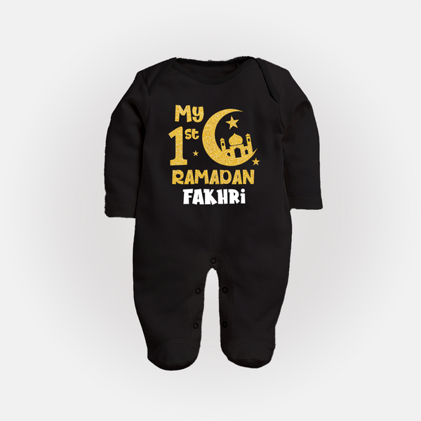 Custom Name My First Ramadan Baby & Kids Fullbody Suit - BLACK - New Born (Chest 7.5")
