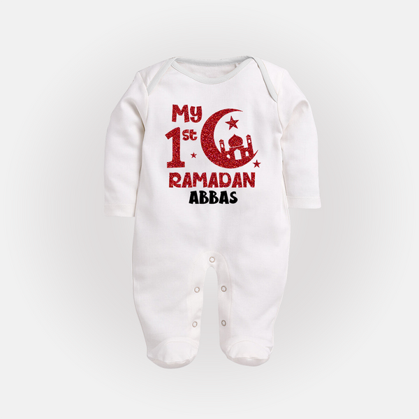 My First Ramadan - Moonlit Memories With Our Customized Sleep Suit For Babies With Name - WHITE - New Born (Chest 7.5")