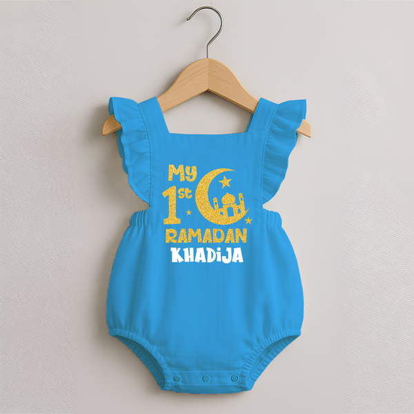 Custom Name My First Ramadan Baby & Kids Romper Frock - SKY BLUE - 0 - 3 Months Old (Chest 19")