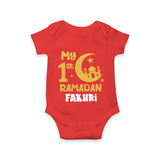 Custom Name My First Ramadan Baby & Kids Romper - RED - New Born (Chest 14")