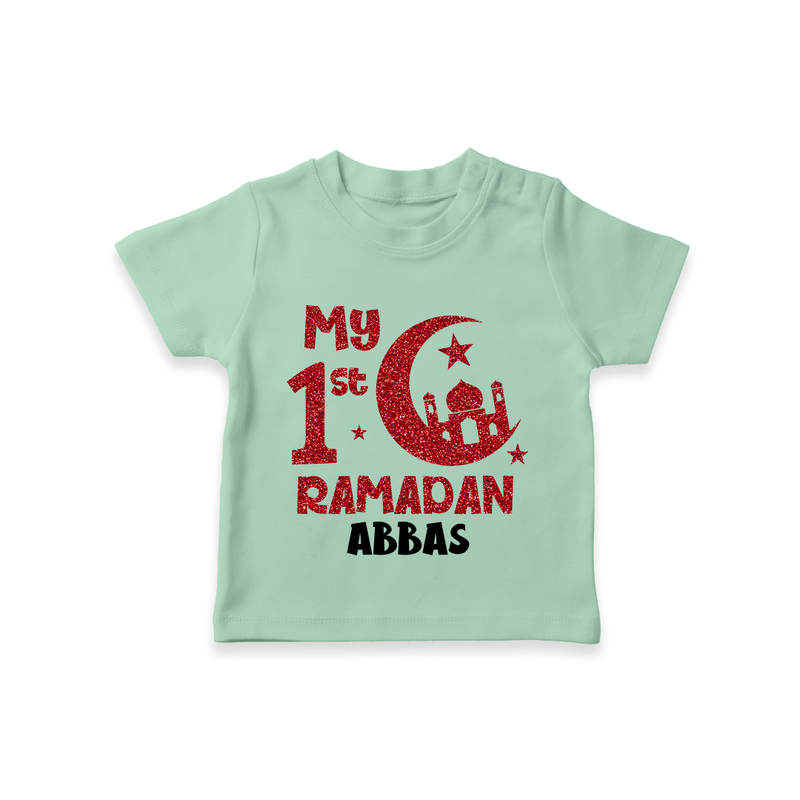 My First Ramadan - Moonlit Memories With Our Customized T-Shirt For Kids With Name - MINT GREEN - 0-5 Months Old (Chest 17")