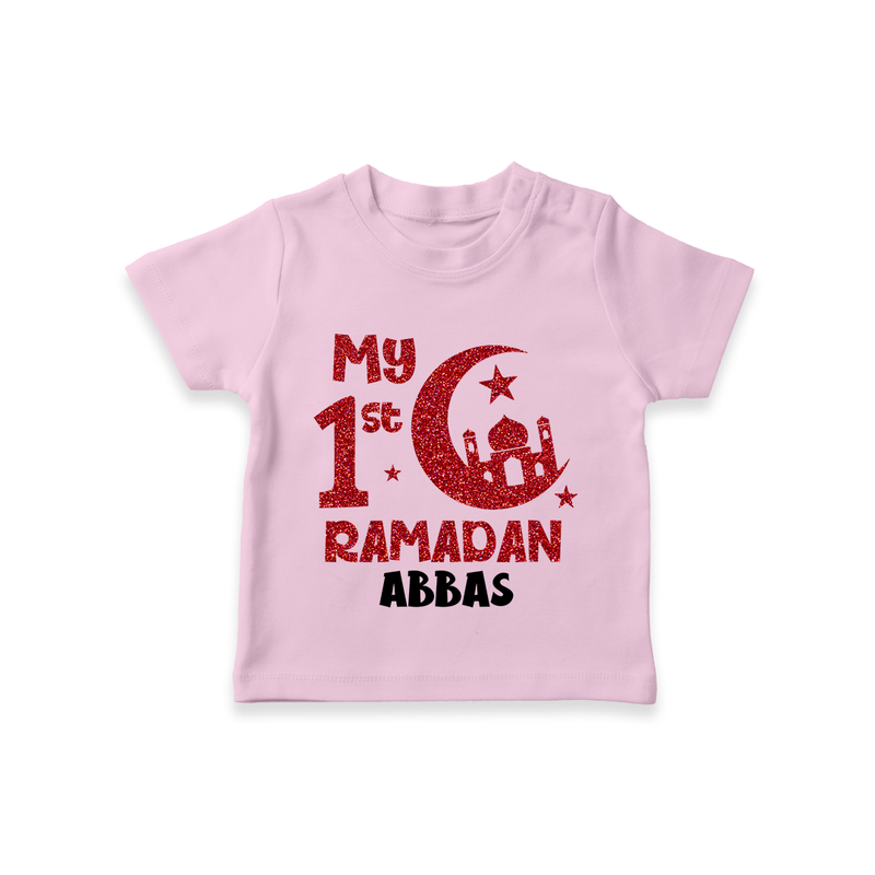 My First Ramadan - Moonlit Memories With Our Customized T-Shirt For Kids With Name - PINK - 0-5 Months Old (Chest 17")