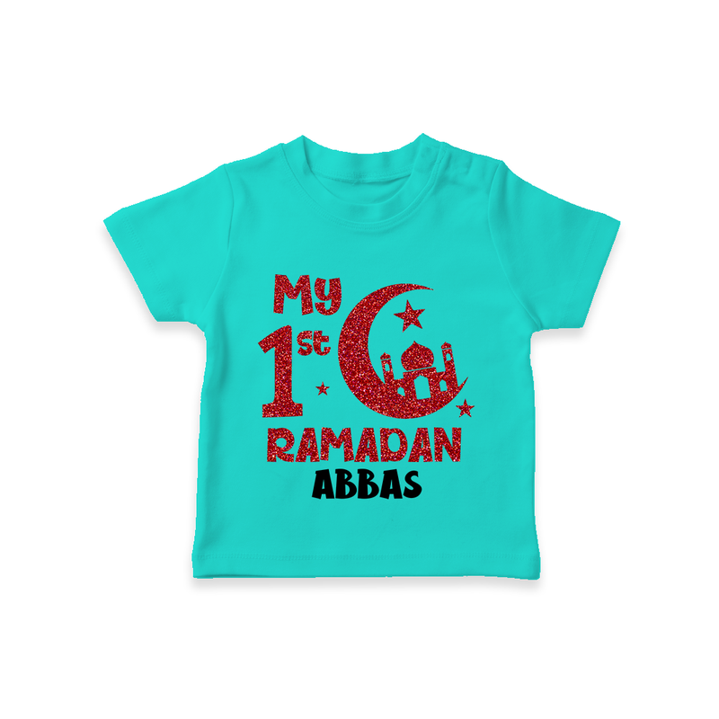 My First Ramadan - Moonlit Memories With Our Customized T-Shirt For Kids With Name - TEAL - 0-5 Months Old (Chest 17")