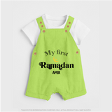 My First Ramadan - Suhoor & Iftar Joy With Our Customized Dungaree Set For Kids With Name - GREEN - 0 - 5 Months Old (Chest 18")