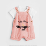 My First Ramadan - Suhoor & Iftar Joy With Our Customized Dungaree Set For Kids With Name - PEACH - 0 - 5 Months Old (Chest 18")