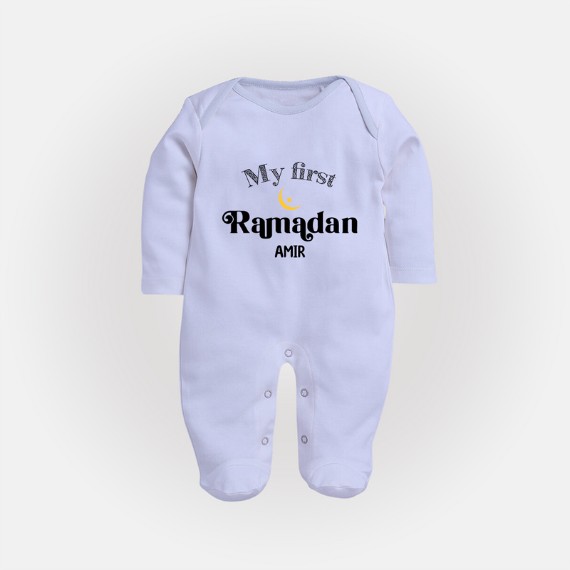 My First Ramadan - Suhoor & Iftar Joy With Our Customized Sleep Suit For Babies With Name - BABY BLUE - New Born (Chest 7.5")