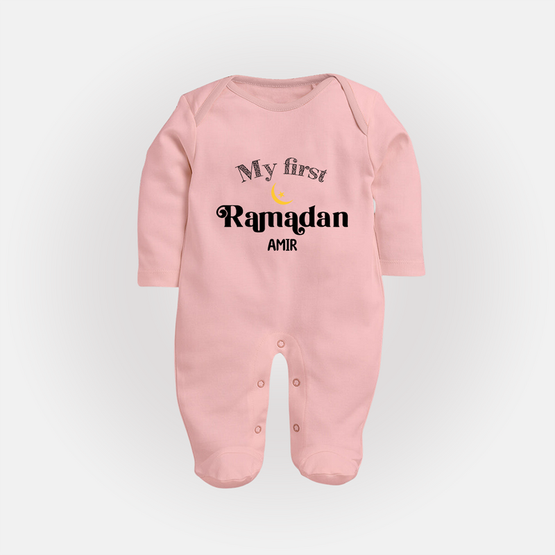 My First Ramadan - Suhoor & Iftar Joy With Our Customized Sleep Suit For Babies With Name - BABY PINK - New Born (Chest 7.5")