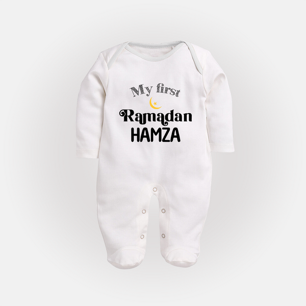 My First Ramadan Celebration Fullbody Suit for Kids - WHITE - New Born (Chest 7.5")