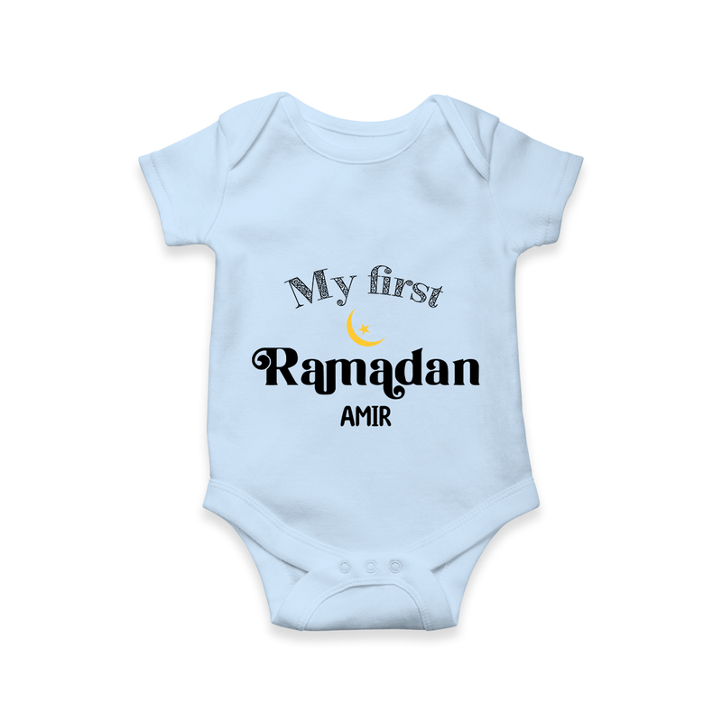 My First Ramadan - Suhoor & Iftar Joy With Our Customized Romper For Babies With Name - BABY BLUE - 0 - 3 Months Old (Chest 16")