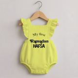 My First Ramadan Celebration Romper Frock for Kids - PASTEL YELLOW - 0 - 3 Months Old (Chest 19")