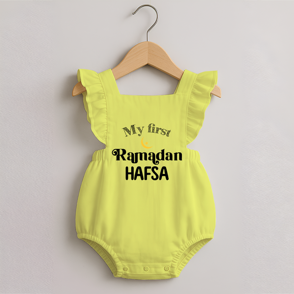 My First Ramadan Celebration Romper Frock for Kids - PASTEL YELLOW - 0 - 3 Months Old (Chest 19")