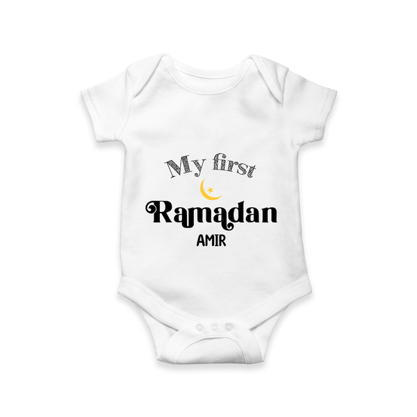 My First Ramadan - Suhoor & Iftar Joy With Our Customized Romper For Babies With Name - WHITE - 0 - 3 Months Old (Chest 16")