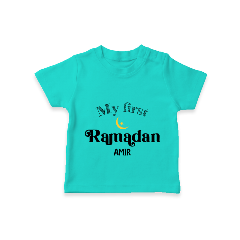 My First Ramadan - Suhoor & Iftar Joy With Our Customized T-Shirt For Kids With Name - TEAL - 0-5 Months Old (Chest 17")