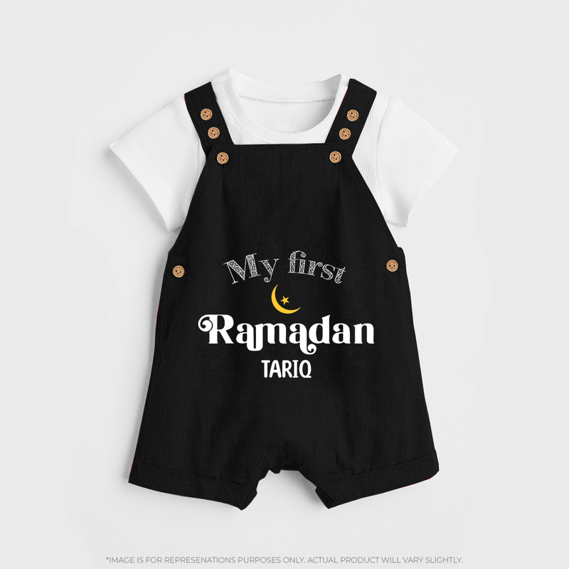 My First Ramadan - Suhoor & Iftar Joy With Our Customized Dungaree Set For Kids With Name - BLACK - 0 - 5 Months Old (Chest 18")