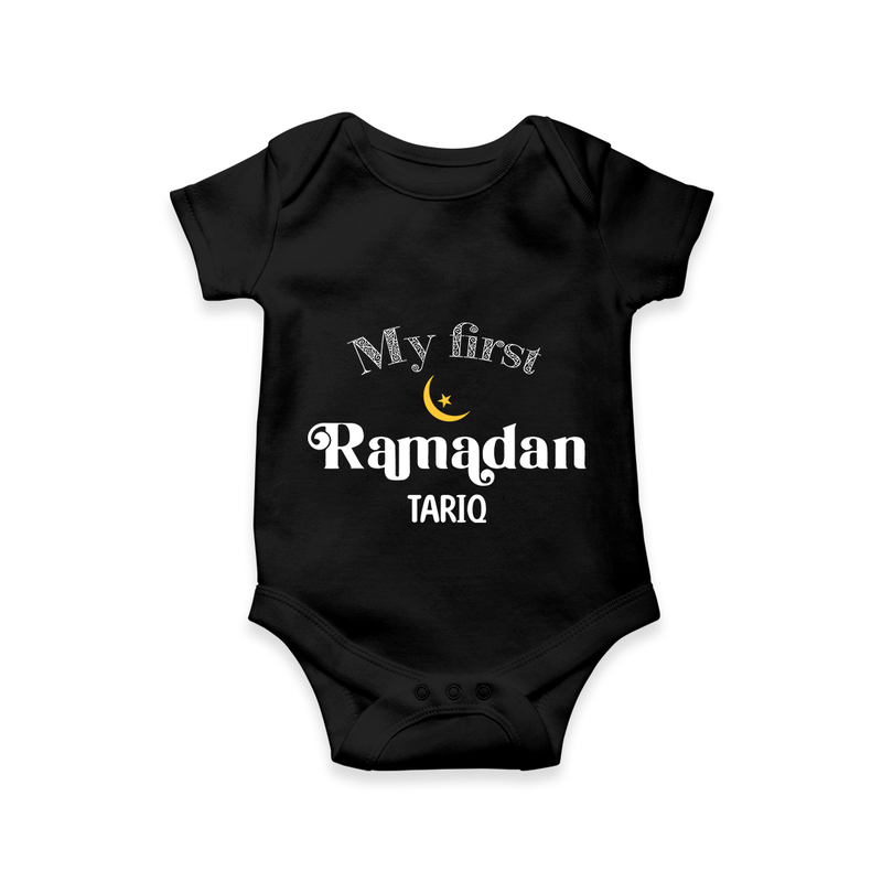 My First Ramadan - Suhoor & Iftar Joy With Our Customized Romper For Babies With Name - BLACK - 0 - 3 Months Old (Chest 16")