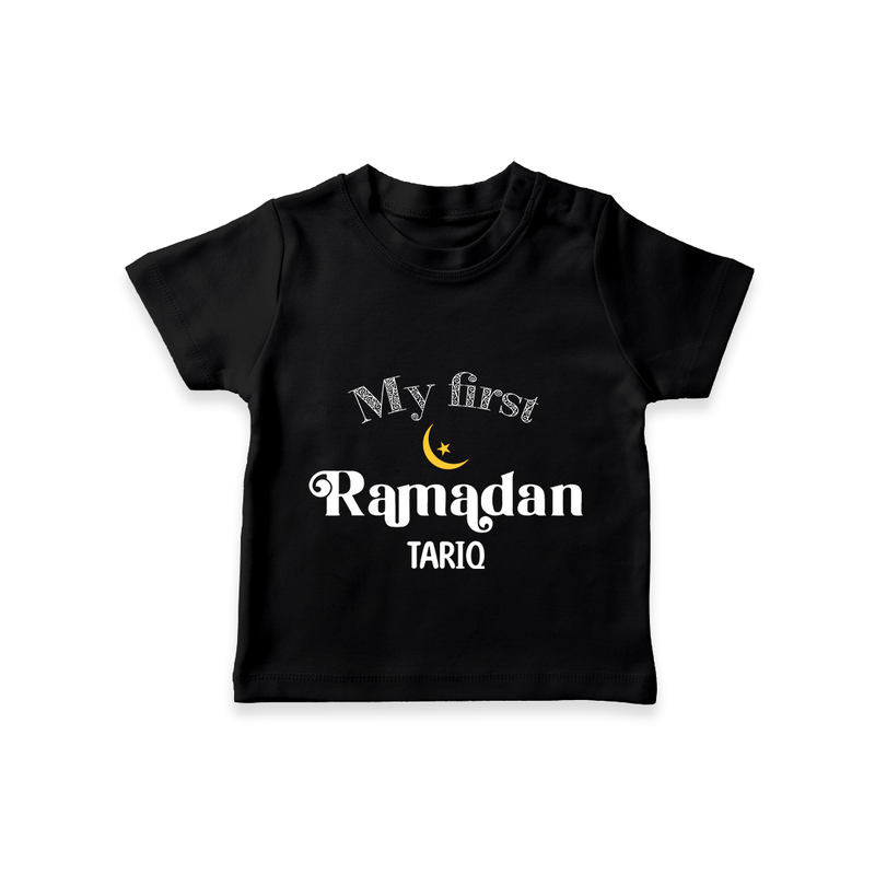 My First Ramadan - Suhoor & Iftar Joy With Our Customized T-Shirt For Kids With Name - BLACK - 0-5 Months Old (Chest 17")