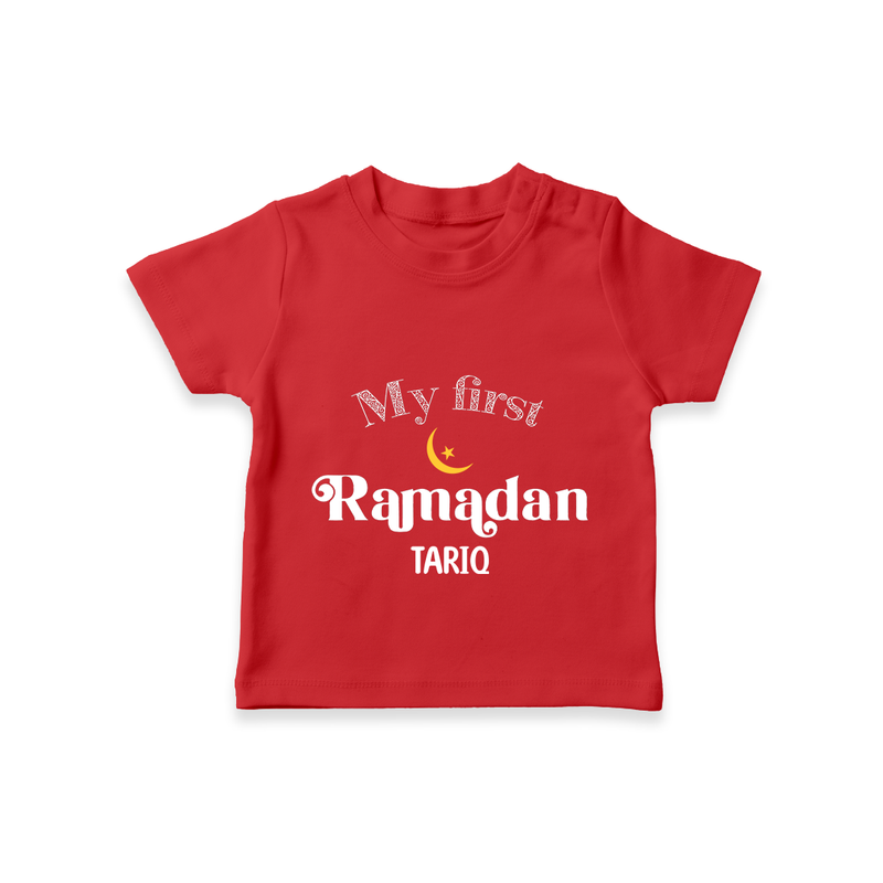 My First Ramadan - Suhoor & Iftar Joy With Our Customized T-Shirt For Kids With Name - RED - 0-5 Months Old (Chest 17")