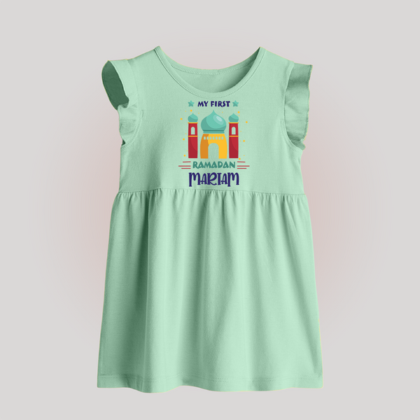Ramadan Special Personalised Kids Baby Frock with Name - MINT GREEN - 0 - 3 Months Old (Chest 17")