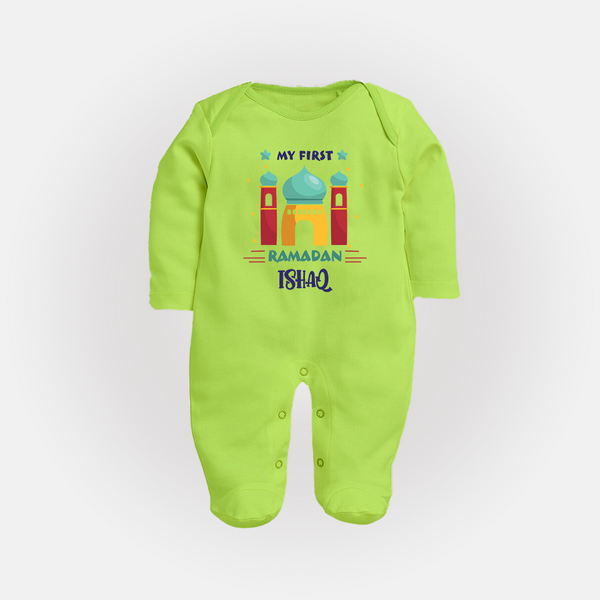 Ramadan Special Personalised Kids Fullbody Suit with Name - LIME GREEN - New Born (Chest 7.5")