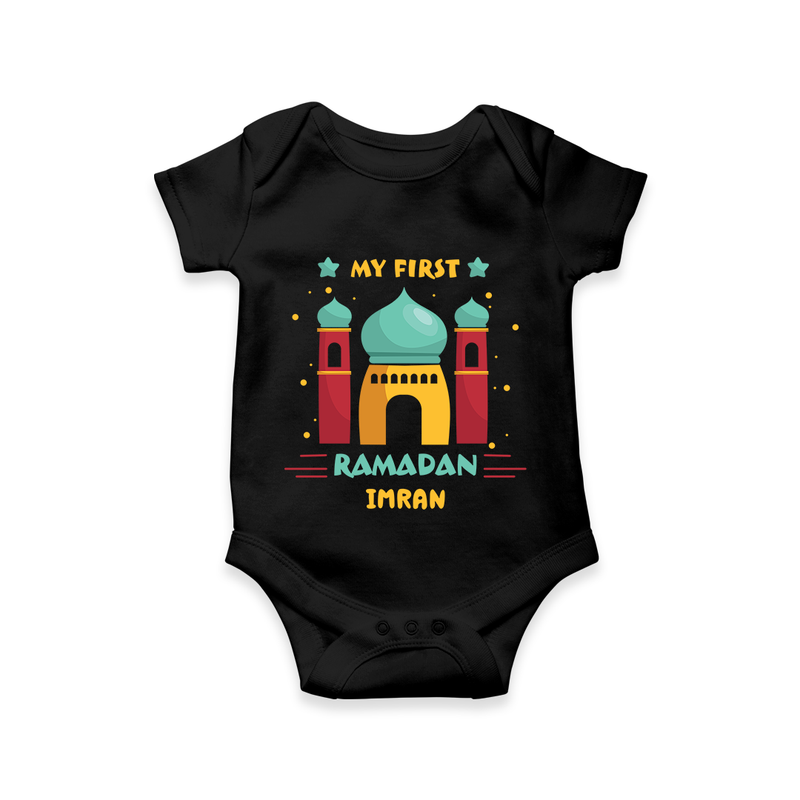 My First Ramadan - A New Beginning With Our Customized Romper For Babies With Name - BLACK - 0 - 3 Months Old (Chest 16")