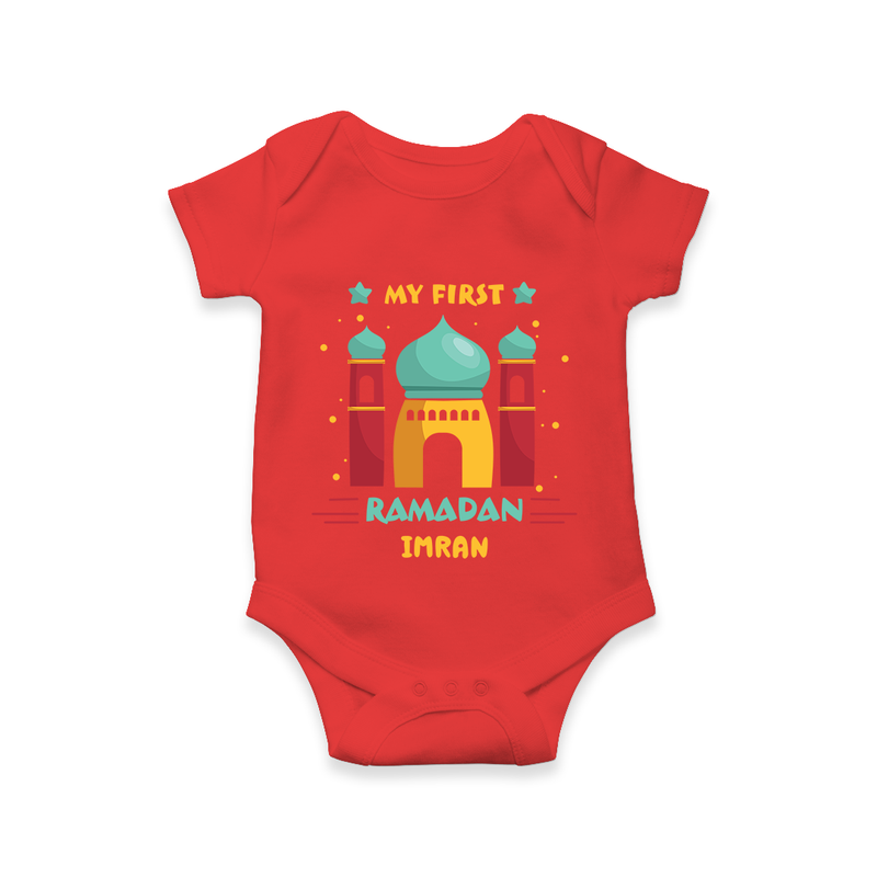 My First Ramadan - A New Beginning With Our Customized Romper For Babies With Name - RED - 0 - 3 Months Old (Chest 16")