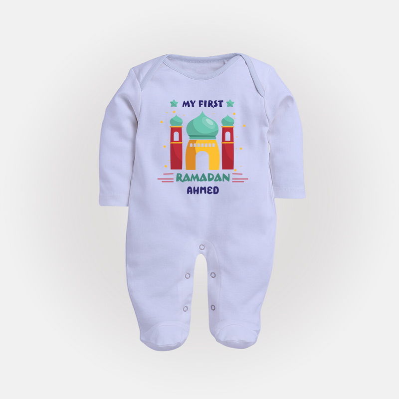 My First Ramadan - A New Beginning With Our Customized Sleep Suit For Babies With Name - BABY BLUE - New Born (Chest 7.5")