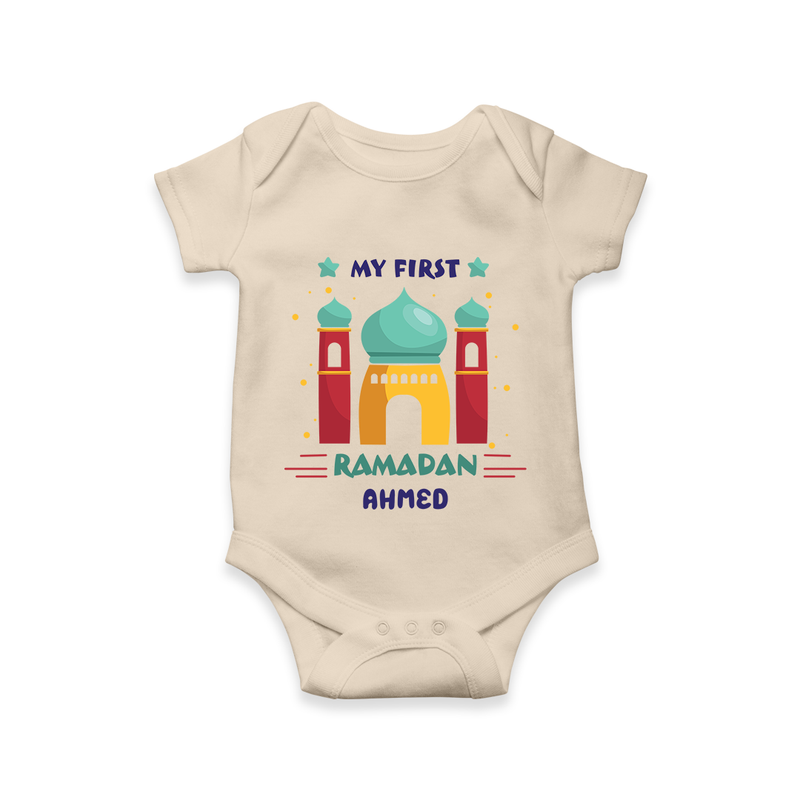 My First Ramadan - A New Beginning With Our Customized Romper For Babies With Name - IVORY - 0 - 3 Months Old (Chest 16")