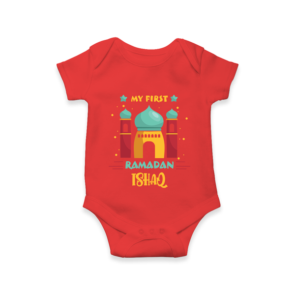 Ramadan Special Personalised Kids Romper with Name - RED - New Born (Chest 14")