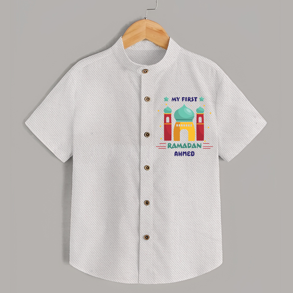 My First Ramadan - A New Beginning With Our Customized Shirt For Kids With Name - WHITE - 0 - 6 Months Old (Chest 23")