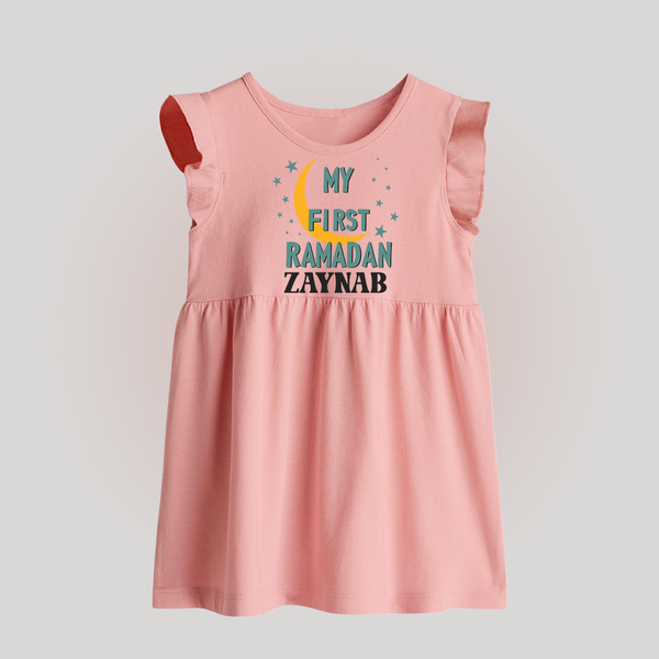 Custom Name My First Ramadan Kids Baby Frock - BABY PINK - 0 - 3 Months Old (Chest 17")