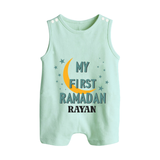 My First Ramadan - Little Hands, Big Prayers With Our Customized Romper Suit For Babies With Name - MINT GREEN - 0 - 5 Months Old (Chest 18")