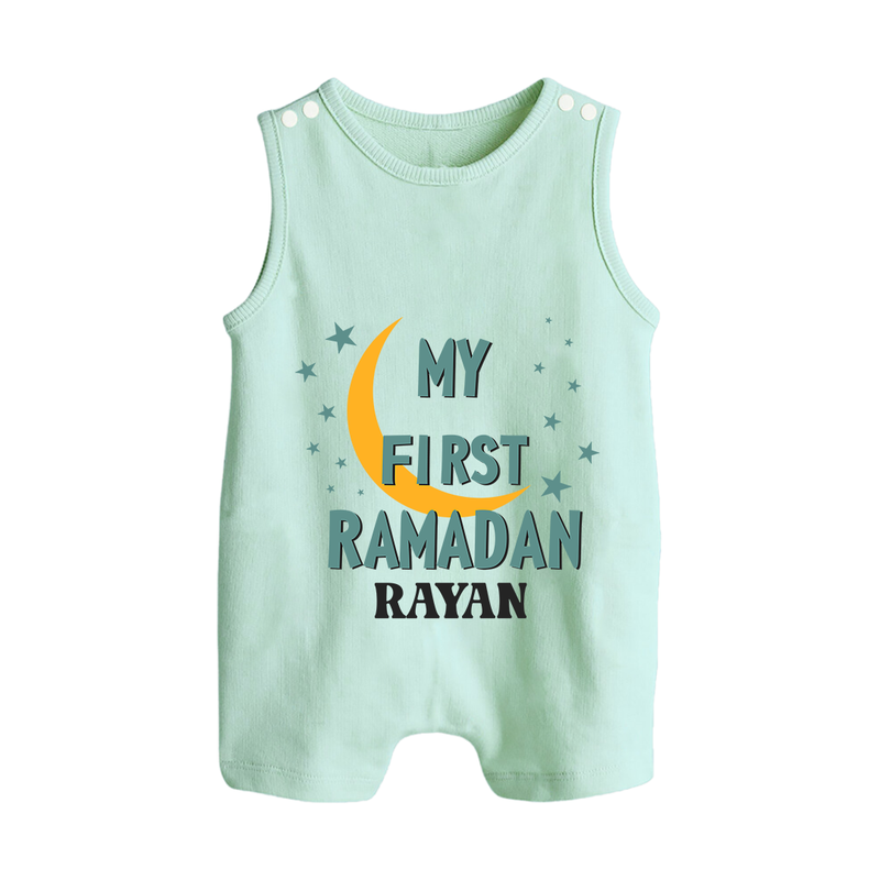 My First Ramadan - Little Hands, Big Prayers With Our Customized Romper Suit For Babies With Name - MINT GREEN - 0 - 5 Months Old (Chest 18")